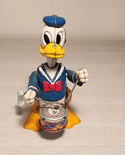 1950’s LineMar Japan Walt Disney Donald Duck Drummer Tin Wind Up Toy