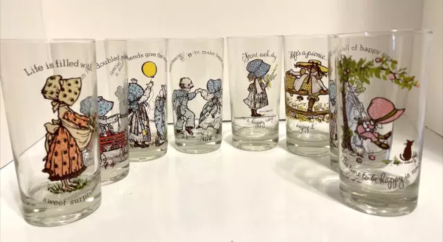 Holly Hobbie Happy Talk Drinking Glasses Set/8 Coca Cola Kids Collectibles Vtg.