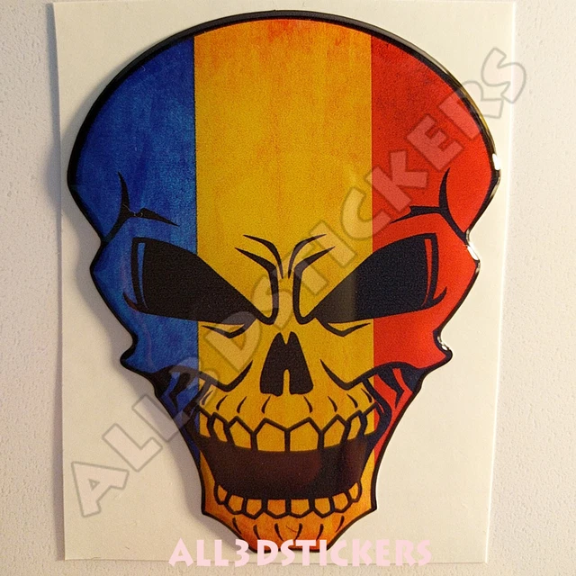 2 Stickers Autocollants 3D Tête de Mort Flammes réservoir Moto/Auto, Emblèmes adhésifs Souples Skull Flaming Vendus par Paire