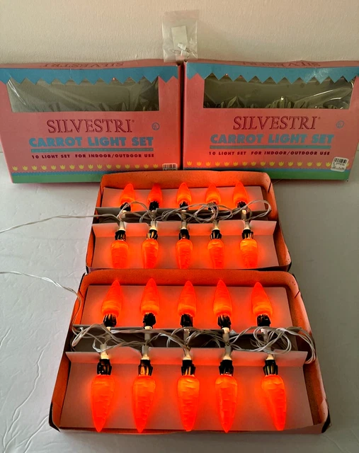 2 BOXES Vintage 1990 Silvestri Carrot Light Sets INDOOR/OUTDOOR with Extra Bulbs