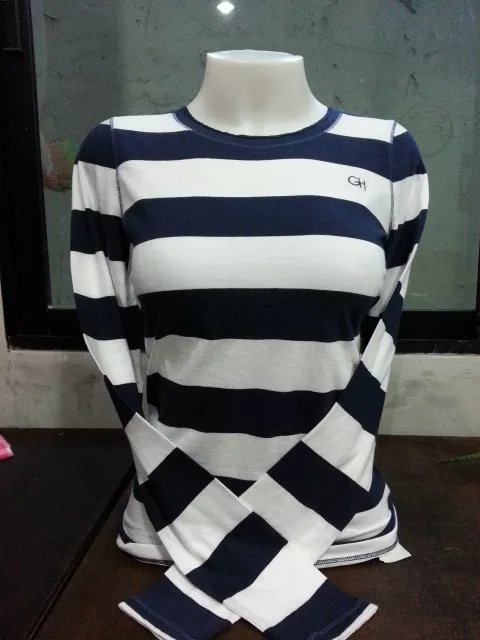 Gilly Hicks Navy Grey Pink White Stripe Long Sleeve T-Shirt Tee XS S M L New