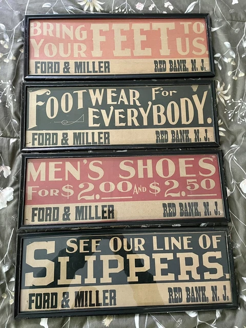 Four Original 1912 Ford & Miller Shoe, Boot, Footwear Framed Advertising Signs