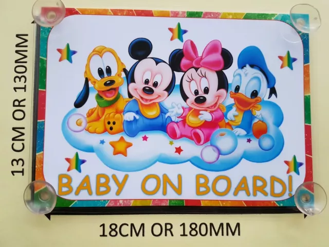 Baby Minnie Mouse, mickey, Donald, Pluto Baby On Board Car Laminated Sign