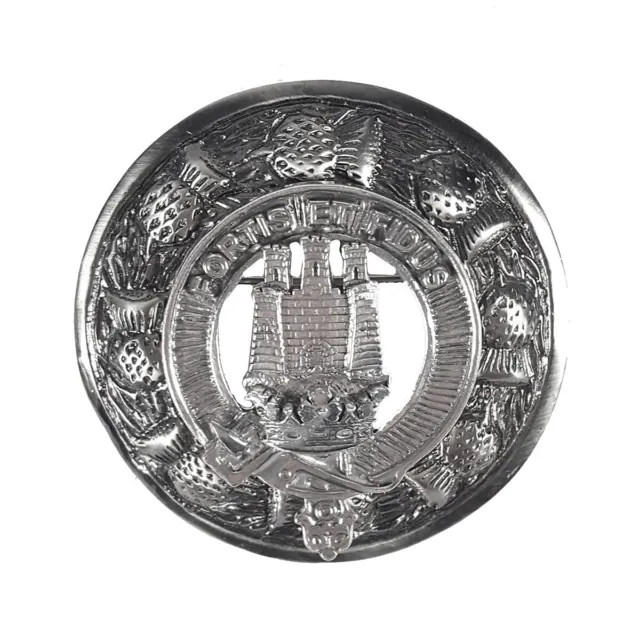 MacLachlan Clan Crest Pewter Thistle Plaid Brooch