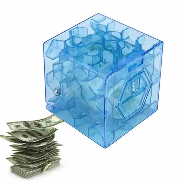 3D Cube Puzzle Money Maze Bank Saving Coin Collection Case Box Fun Brain Game