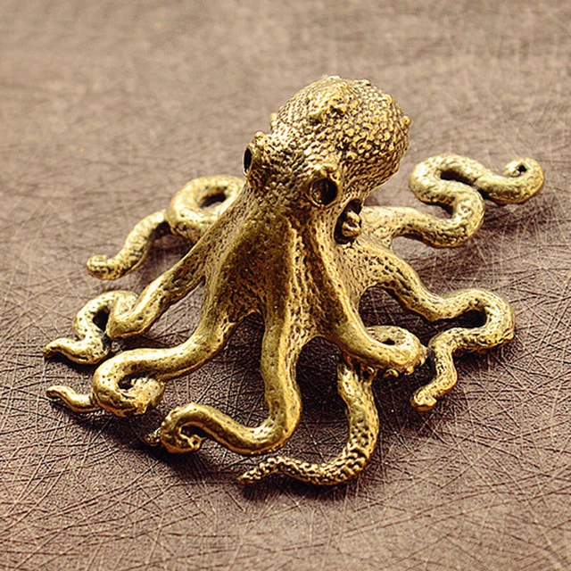 Collect Brass Octopus Figurines Small Statue Home Ornaments Animal Figurines
