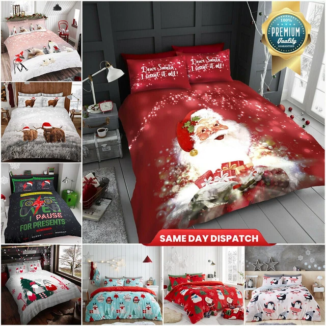 Christmas Duvet Cover Set Reversible Quilt XMAS Bedding Single Double King Size