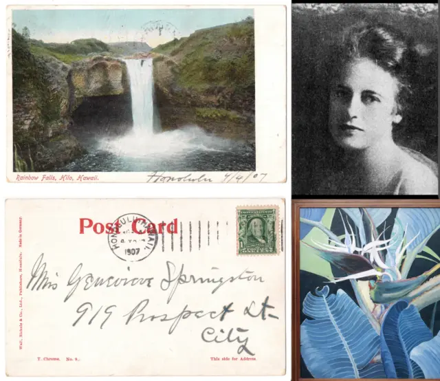 1907 Rainbow Falls Postcard~ to GENEVIEVE SPRINGSTON LYNCH ~Famous HAWAII Artist
