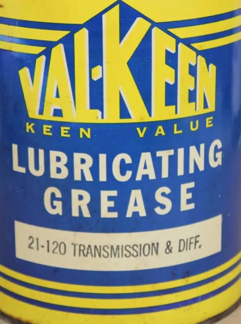 NOS FULL ~ NICE SHAPE ~~ 1940s era VAL-KEEN 5lb. GREASE Old Tin Oil Can