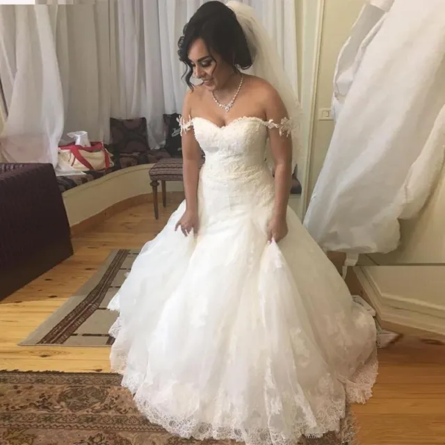 Elegant Mermaid Wedding Dresses off shoulder Floor Length Sweep Train Bride Gown