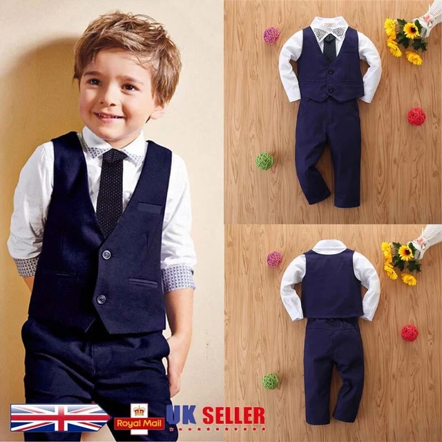 Toddler Kids Baby Boys Gentleman Outfits Suit Casual Tops Long Pants Clothes Set