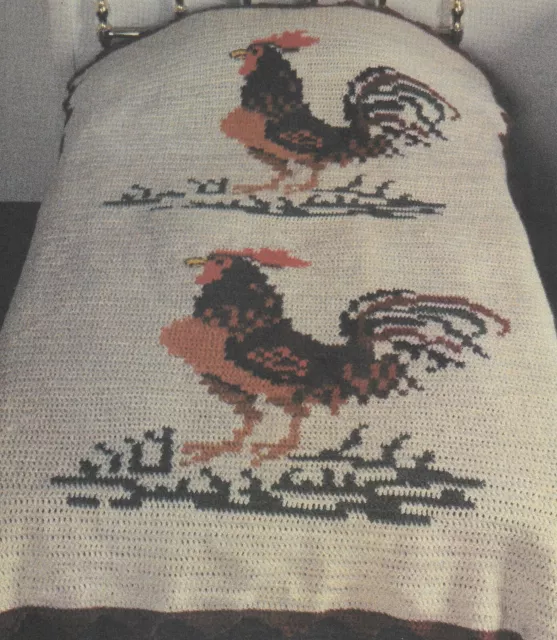 vintage, Rooster Afghan crochet PATTERN INSTRUCTIONS