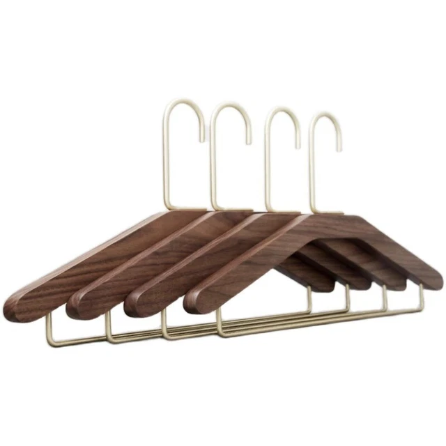 Black Walnut Hangers Brass Hooks Eco Natural Wood Coat Trousers Hanger Display