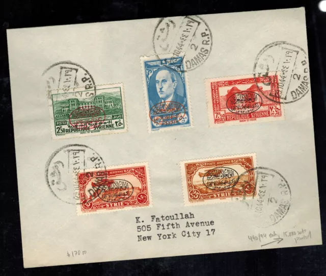 1944 Damascus Lebanon Airmail cover  to USA # C114-116