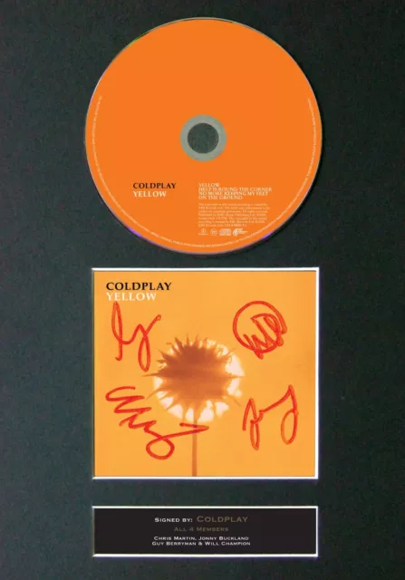 COLDPLAY Yellow Mounted Signed Autograph CD Print A4 #46