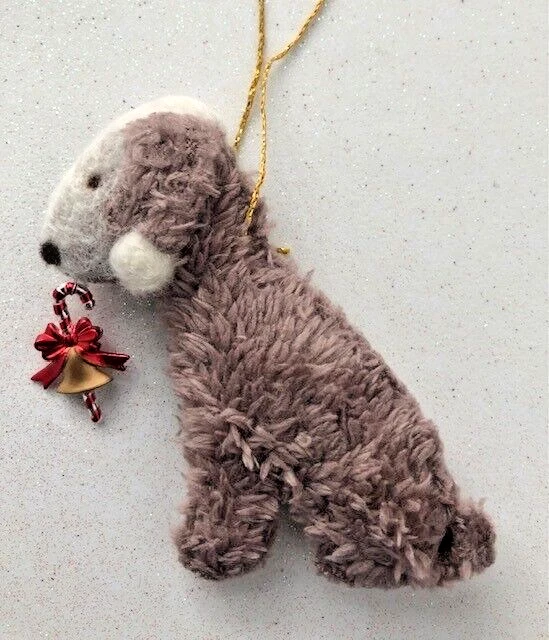 Liver Bedlington Terrier  Christmas Candy Cane / Bell - Part Needle Felted Dog.-