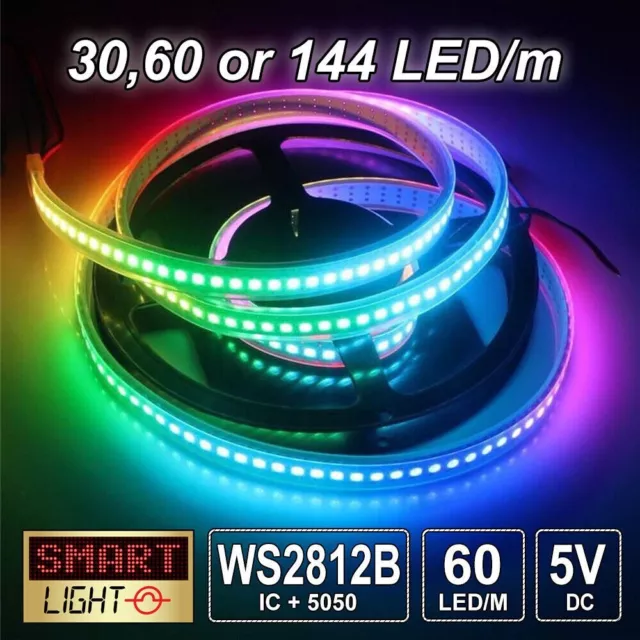 WS2812B LED Strip Light 1-5M 30/60/144LEDs/M TV RGB DC 5V Light WS2812E IC UK