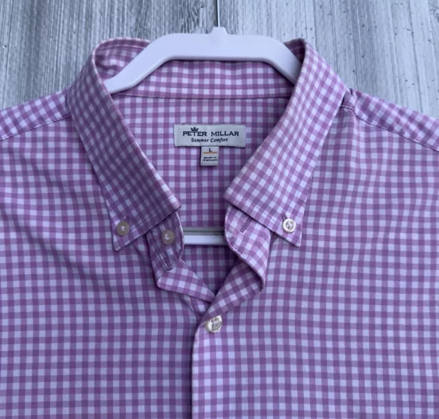 Peter Millar Shirt Men Large Pink Summer Comfort Gingham Check  Button Up