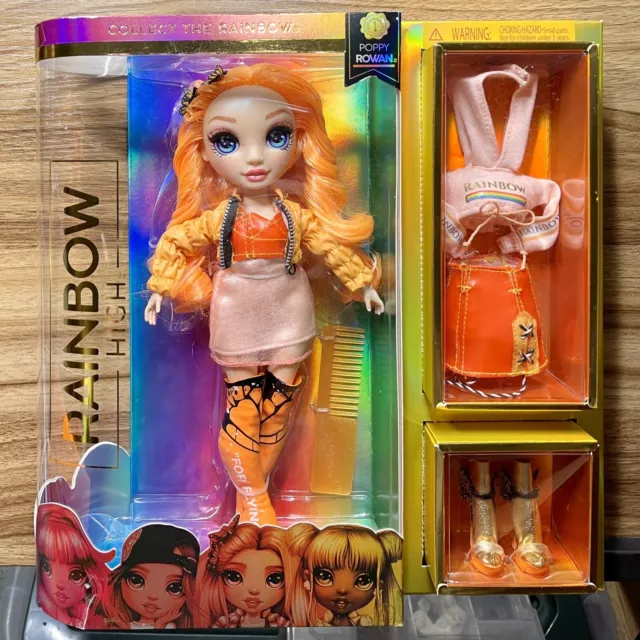 Rainbow High Poppy Rowan – Orange Fashion Doll with 2 Outfits 