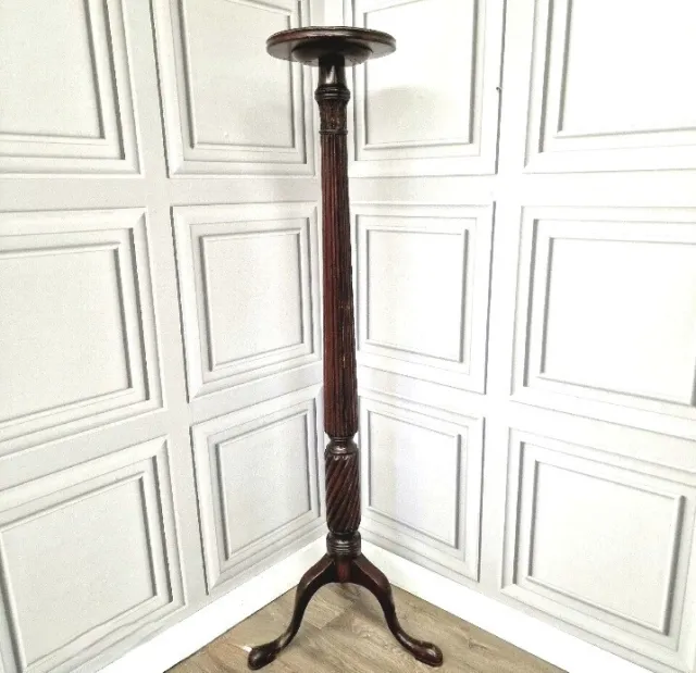 Antique Victorian Tall Wooden Carved Torchere Plant Stand Candle Table Mahogany