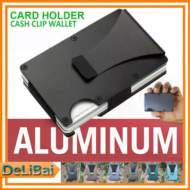 Men ID Badge Holde Meatl Wallet With Money Clip RFID Minimalist Up to 15 Cards
