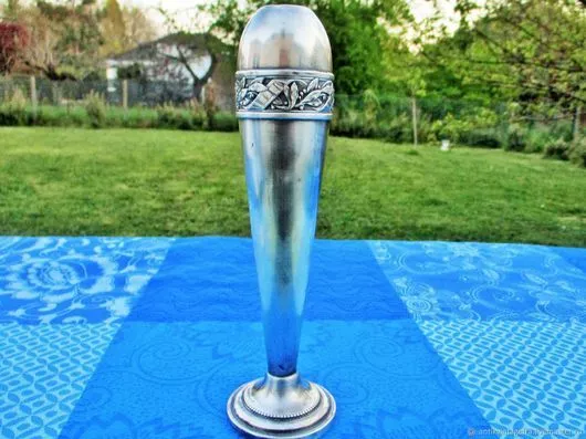 Ancien vase décoratif Laurier2 plaqué argent Art Nouveau France Antique decorati