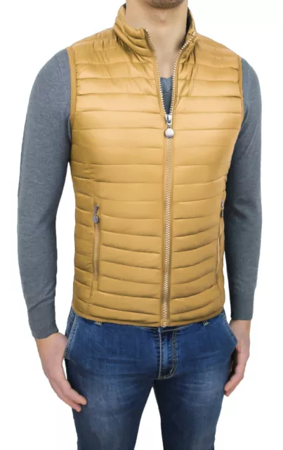 Giubbotto piumino uomo smanicato Giallo Senape slim fit giubbino gilet casual