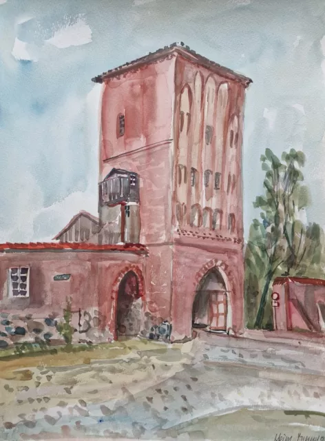 Großes Aquarell „Altes Stadttor“ Heinz Brennigk 1925-2016  DDR Maler