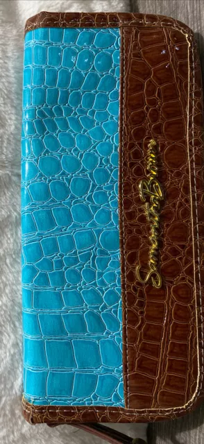 Samantha Brown Faux Crocodile Embossed Passport Travel Wallet Organizer Blue