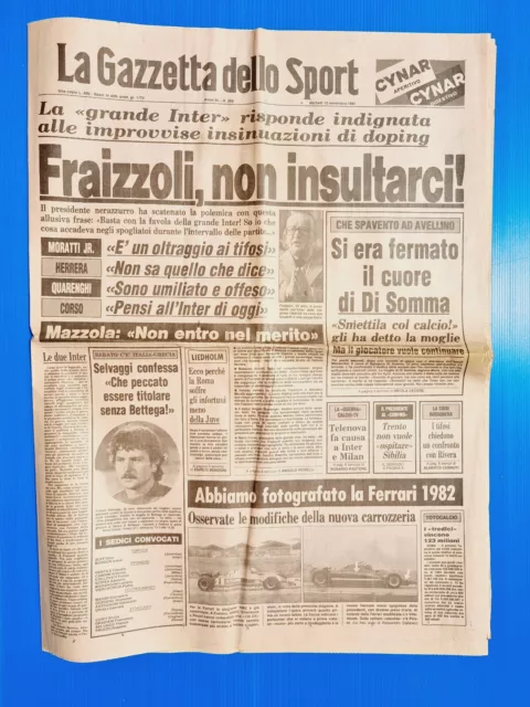 Gazzetta Dello Sport 10 Novembre 1981 Ferrari-Salvatore Di Somma-Fraizzoli Inter