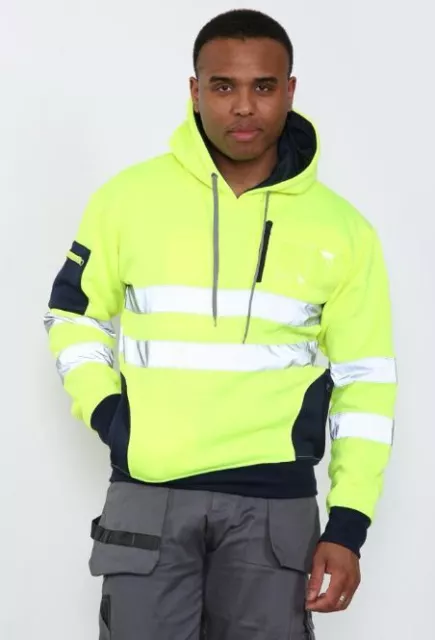 Nuova giacca con cappuccio alta visibilità Hi Viz Vis lavoro 3 zip con cappuccio cerniera pile