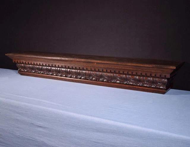 *54" French Antique Highly Carved Mantel/Pediment Oak Wood Crest Crown