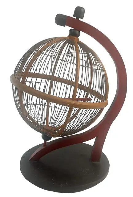 World Globe Birdcage Vintage Alambre de Madera Puerta de Resorte Perca Roja Negra Inusual