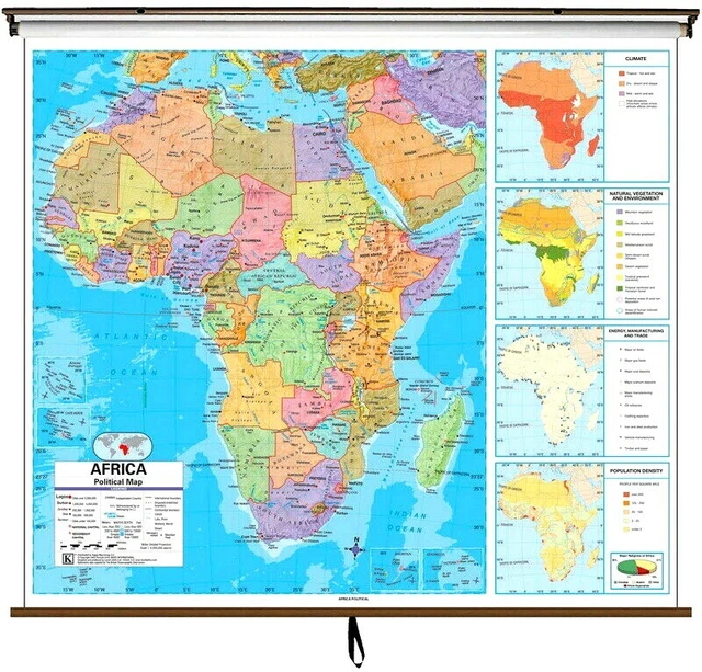 Africa Advanced Political Classroom Roll-Up Wall Map W 64in x H 54in NOB School