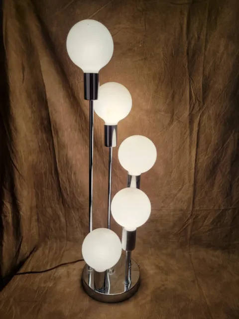 Vintage 60's Mid Century Modern Chrome 5 Bulb 3 Way Globe Waterfall Table Lamp