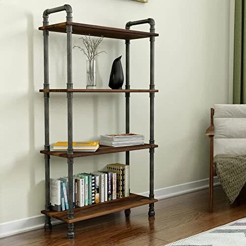 Furniture 4-Tier Etagere Bookcase, Solid Pine Open Wood Shelves, Rustic