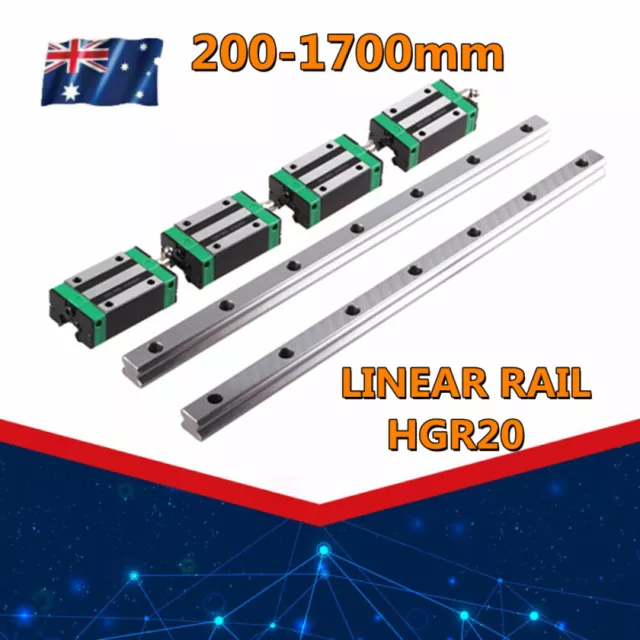 2X HGR20 inear Guide Linear Rail + 4X HGH20CA Slideblocks For CNC 200-1700mm