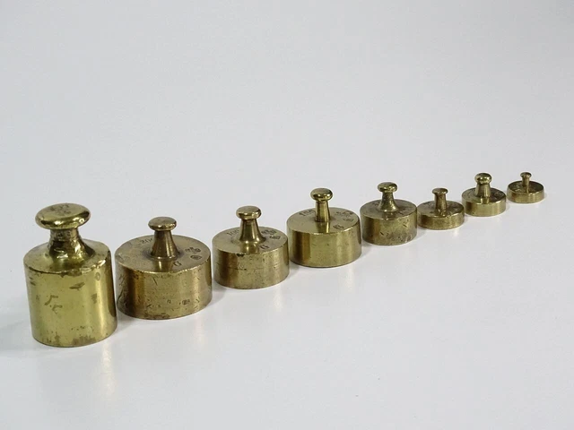 ALTE Messing-Gewichte für Waage, mit vielen Punzen - 10g - 250g 1/2 Pf (H399)