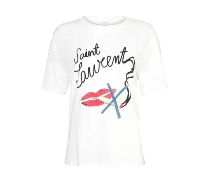 Saint Laurent Womens No Smoking Script T-shirt Size S Au 10 White Relaxed Fit