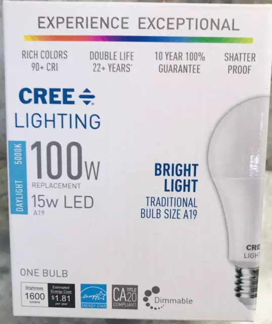 CREE 100-Watt Daylight Bright A19 LED Light Bulbs - Dimmable - 7 Pack Lot