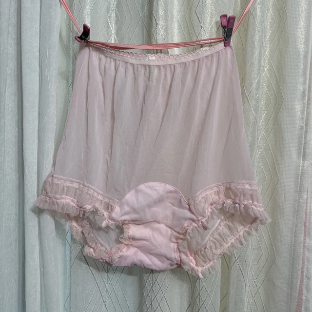 VTG L XL granny panties nylon Wide gusset Lace Sexy Sissy Sweet Pink