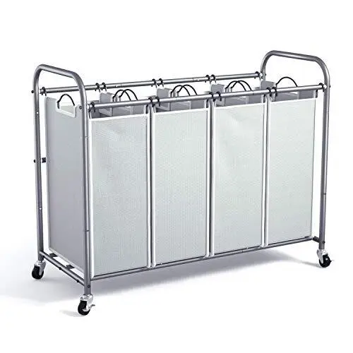 4-Bag Laundry Sorter Cart Heavy Duty Rolling Wheels Grey for Clothes