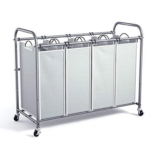 4-Bag Laundry Sorter Cart Heavy Duty Rolling Wheels Grey for Clothes