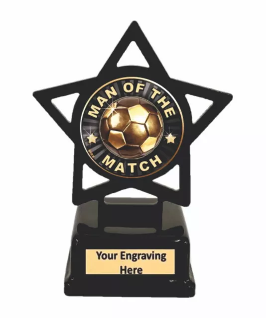 MAN OF THE MATCH FOOTBALL BLACK METAL STAR TROPHY AWARD 120mm FREE Engraving