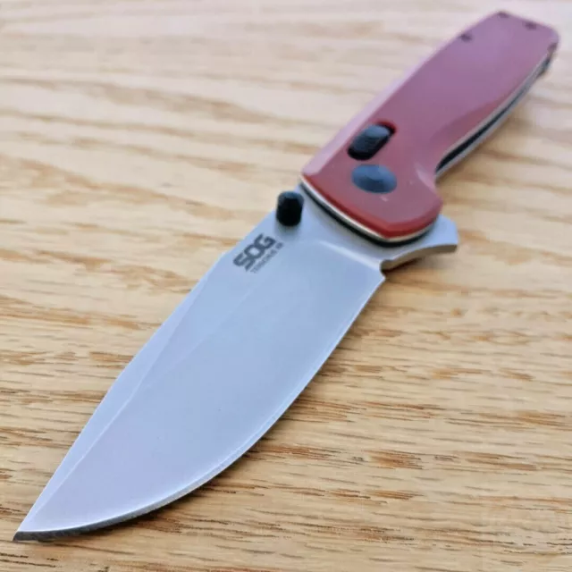 SOG Terminus XR Folding Knife 2.95" D2 Tool Steel Blade Red Textured G-10 Handle