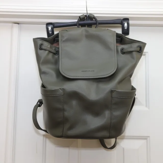 Elizabeth & James Army Green Faux Leather Drawstring Bucket Backpack
