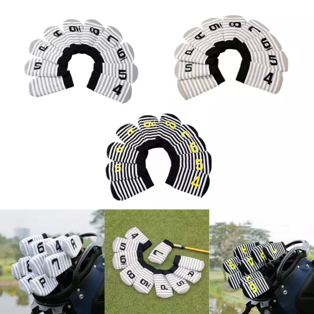 10x Golf Iron Head Covers Knitting Anti Scratch Golf Club Head Covers Striped