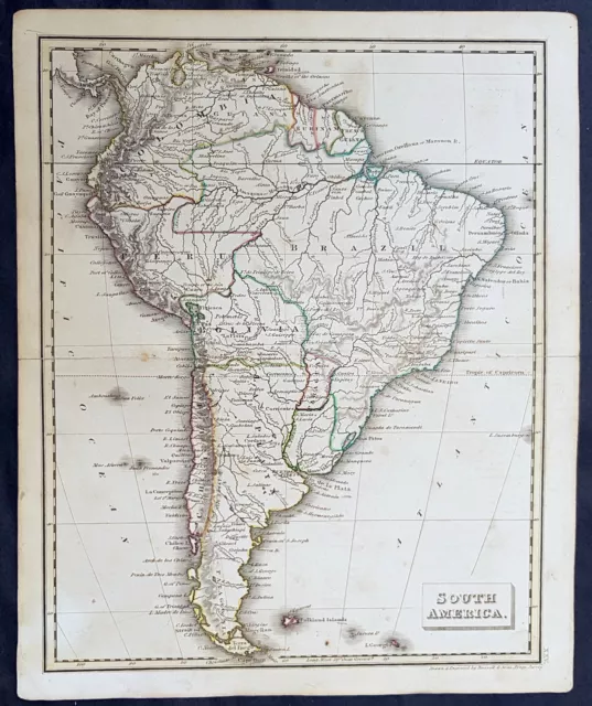 1835 John Russell Original Antique Map of South America