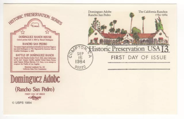 SSS: Artmaster Postal Card FDC 1984 13c Historic Preservation  Sc #UX104
