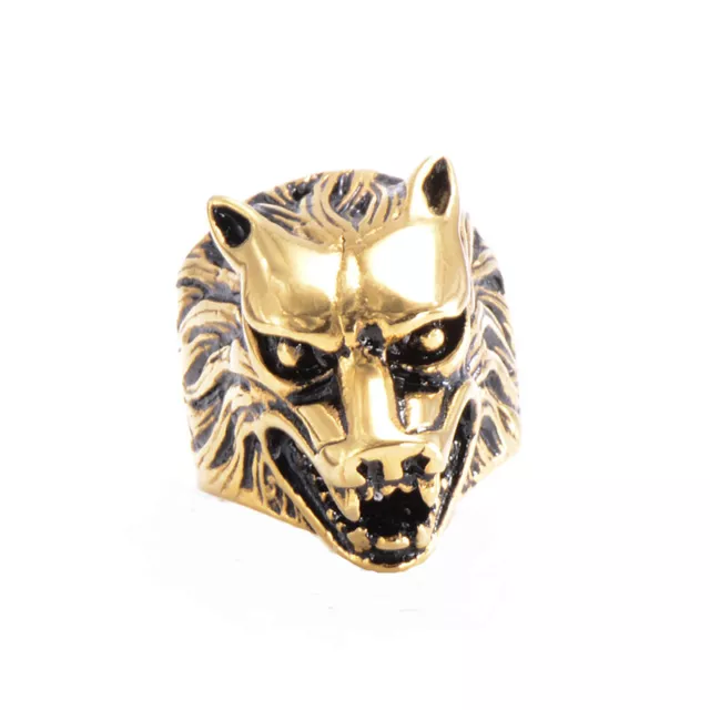 Mens Wolf Ring CZ 316L Stainless Steel Biker Jewelry Boy Silver Size 7-13